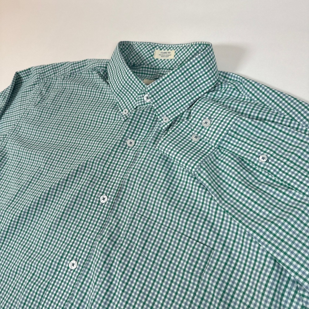 Onward Reserve Shirt Mens Large Green Gingham Button Down Performance Classic